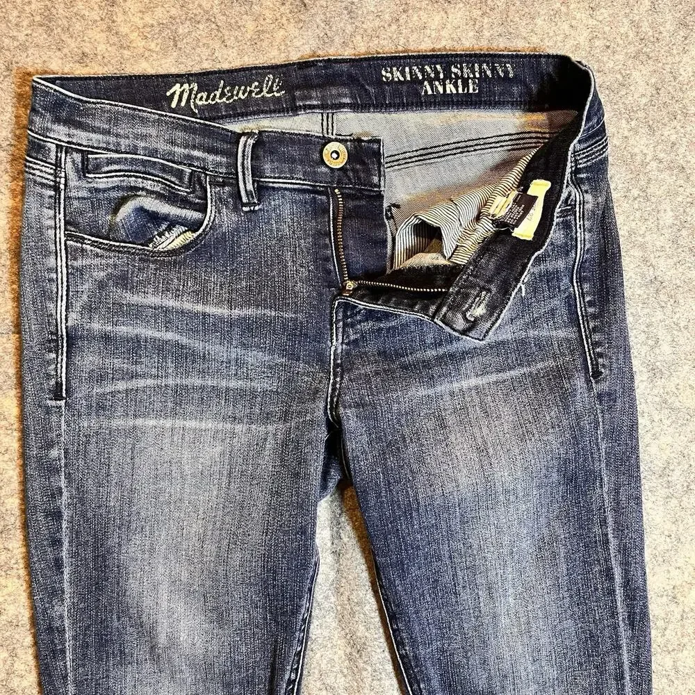 Madewell Women’s 27 Skinny‎ Skinny Ankle Jeans Dark Blue Stretch Denim Ankle Zip